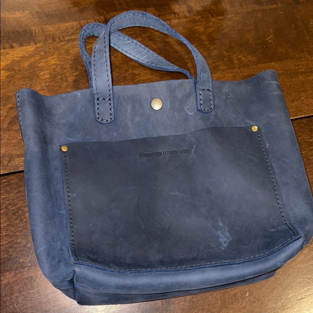 Portland Leather Blue Tote Bag with Minimalist Design